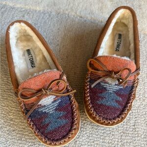 Minnetonka Brown and Orange Moccasins